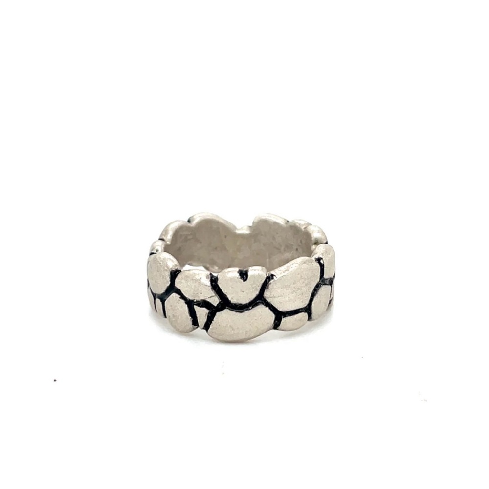Silver Wide Textured Ring with Organic Design